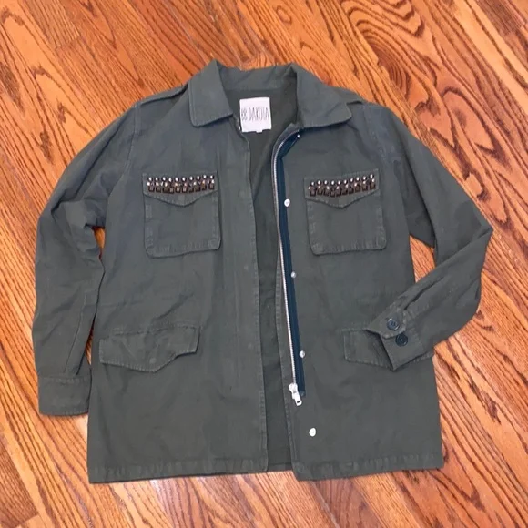 BB Dakota Tawny Stud Trim Olive Green Army Utility Cargo Jacket Military - Picture 2 of 16